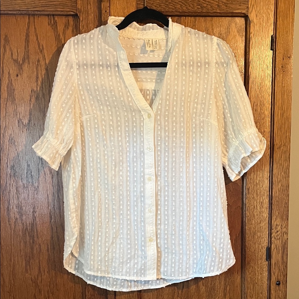 Anthropologie White/Cream Textured Button-Down Shirt